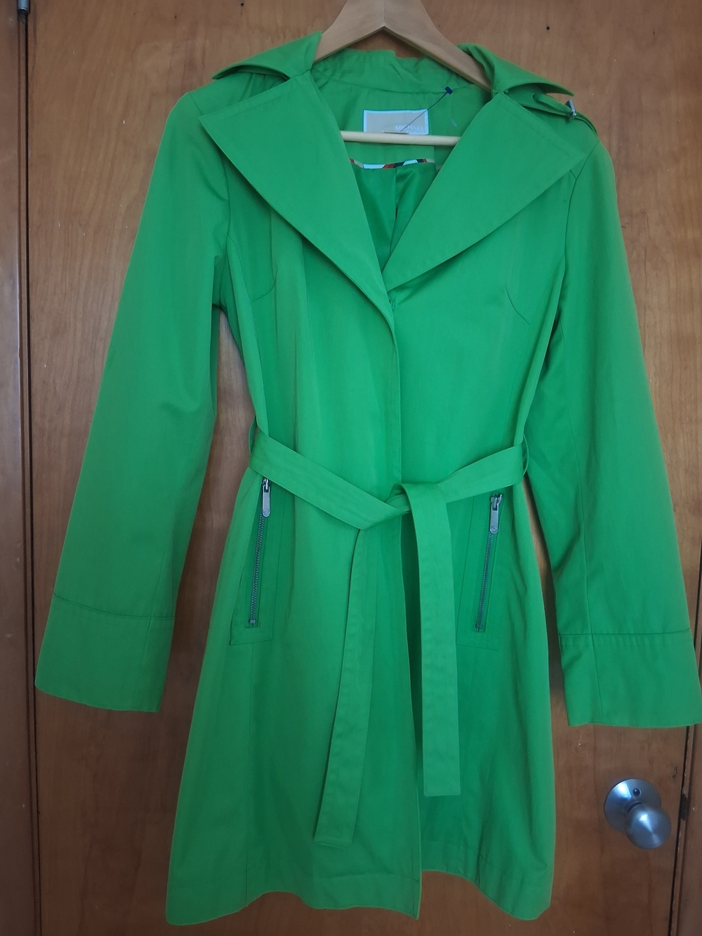 Michael Kors Bright Green Belted Trench Coat